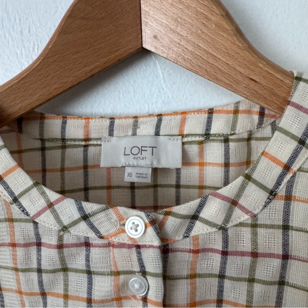 Loft plaid balloon sleeve blouse Size XS - Picture 3 of 7